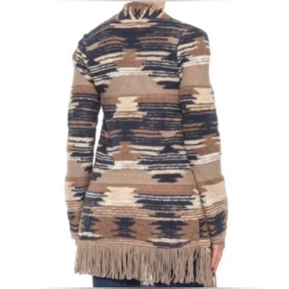 Lucky Brand Aztec Boho Open Front Fringe Cardigan | Large